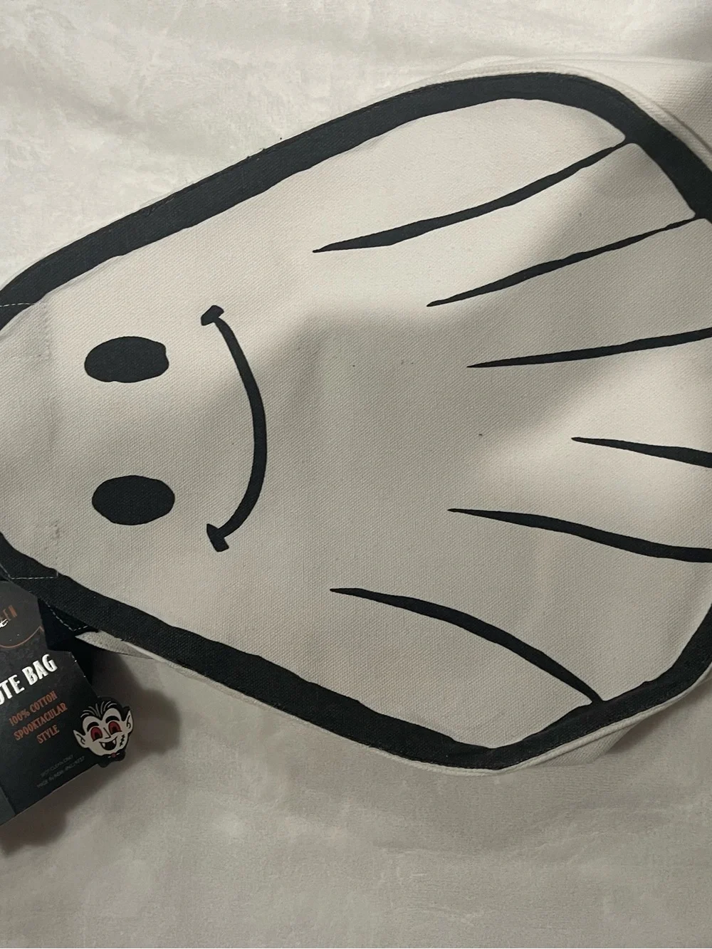 Halloween Ghost Canvas Tote Bag - Black and White